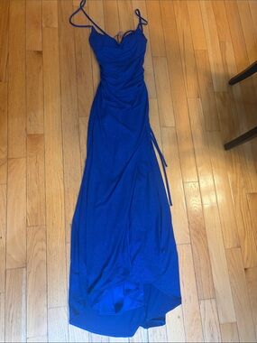 Royal Blue High-Low Spaghetti Strap Evening Dress